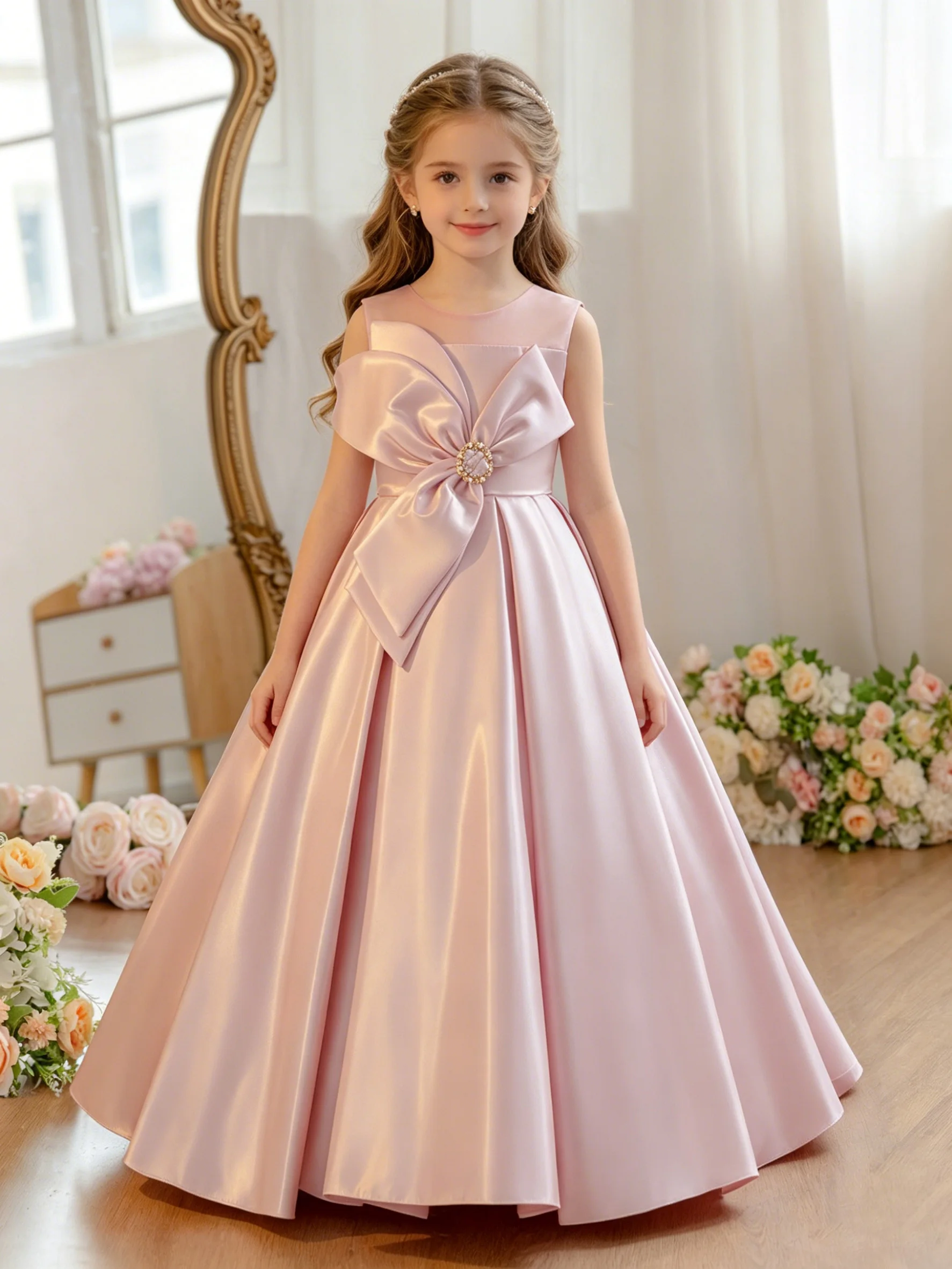 

Elegant Big Bow Bridesmaid Girl Dress Summer Wedding First Communion Princess Kids Party Dresses for Girls Birthday Evening Gown