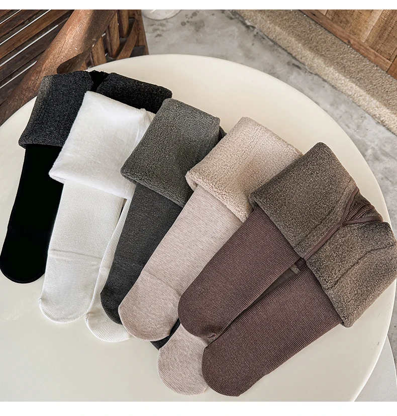 Süße Mädchen Winter Lammwolle Fleece Strumpfhosen Extra dicke Flor vertikale Streifen Strumpfhosen Ultra warme Plüsch weiche Student Kinder Leggings – Detail 10