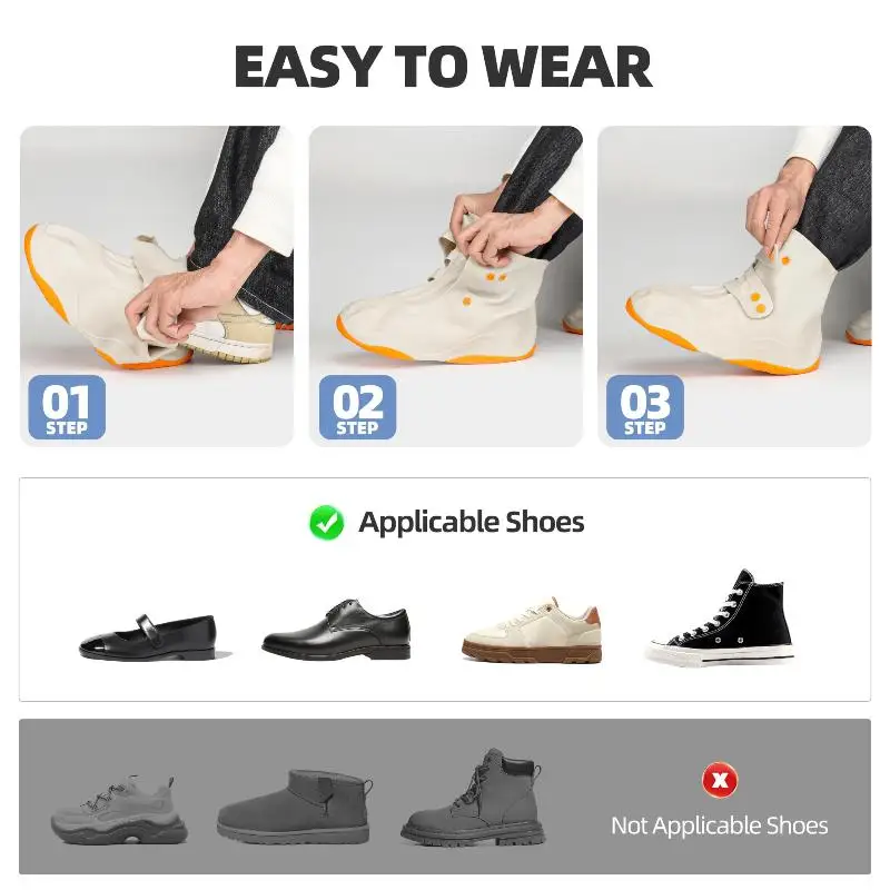 {QTG333} Reusable PVC Waterproof Shoe Covers Non Slip Sole Adjustable Buckles For Rainy Days Outdoor Commuting Hiking