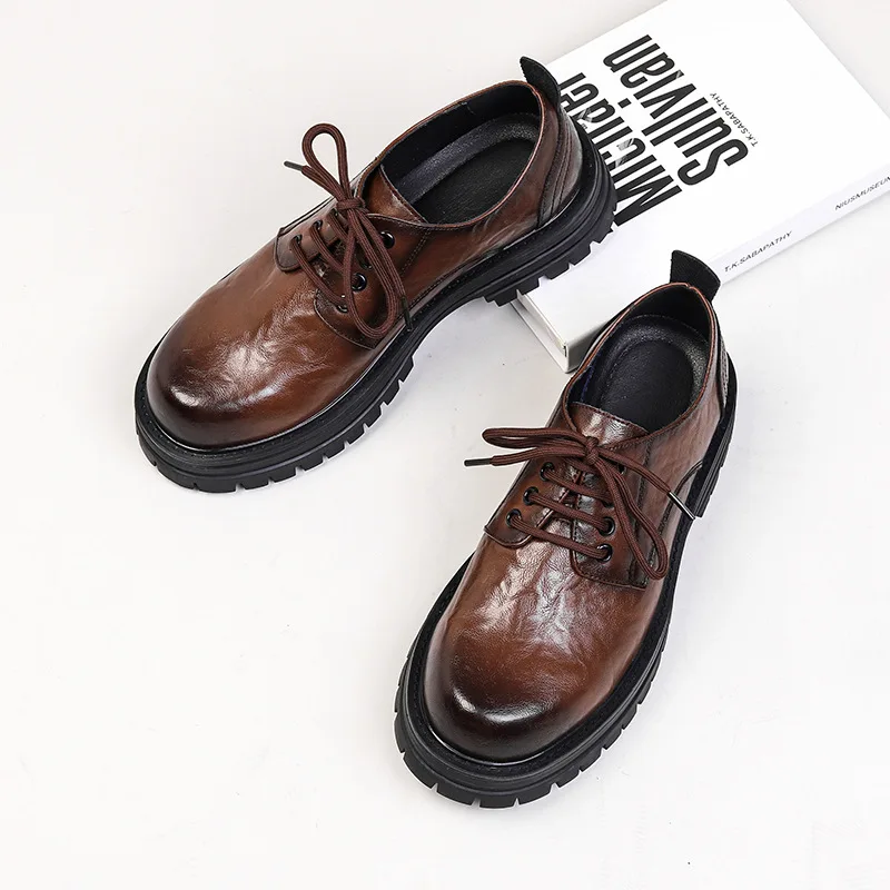 Spring Autumn Men Shoes Vintage British Luxury Formal Dress Leather Shoes Wedge Loafers Big Size Wedding Shoes Lace-up Oxfords