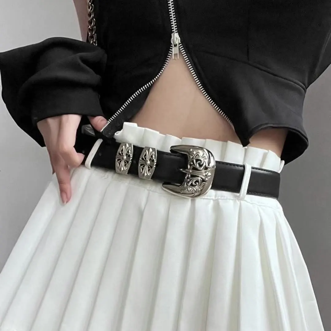 Luxury Designer Women'S Belt Vintage Cross Carved Needle Buckle Men'S Belt Punk Rock Style Jeans Pu Leather bb Y2k Belt