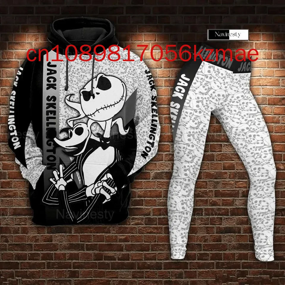 Disney Jack Skellingto  Hoodie Leggings Suit Women's Custom Nightmare Before Christmas Hoodie Yoga Pants Sweatpants Fashion  Set