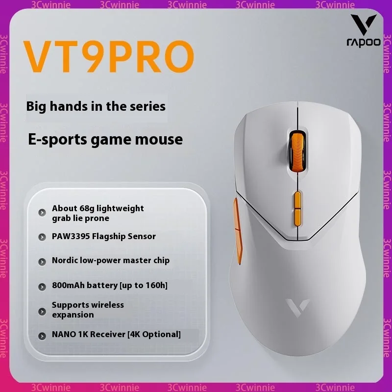 Rapoo VT9 pro Wireless Bluetooth Mouse VT9 PAW 3395 2-Modes Light-Weight Wireless Charge Office Gamers Mouses Long Playtime Mice