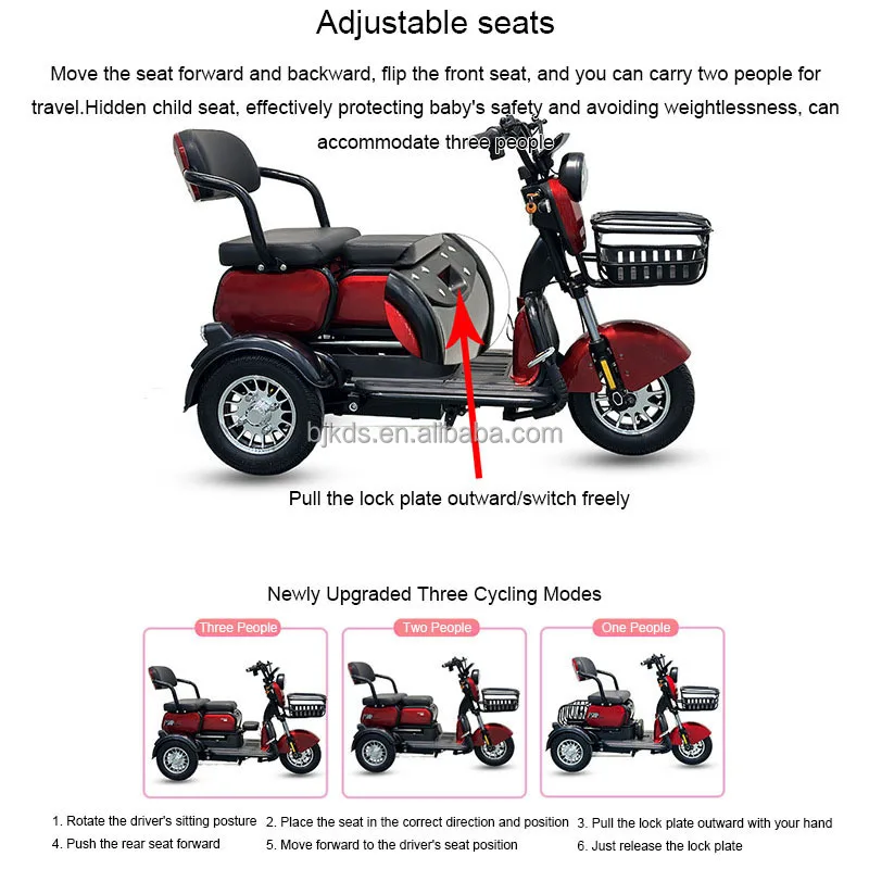 2024 800W EV Tricycle 3 Wheel Electric Tricycle Trike for Sale