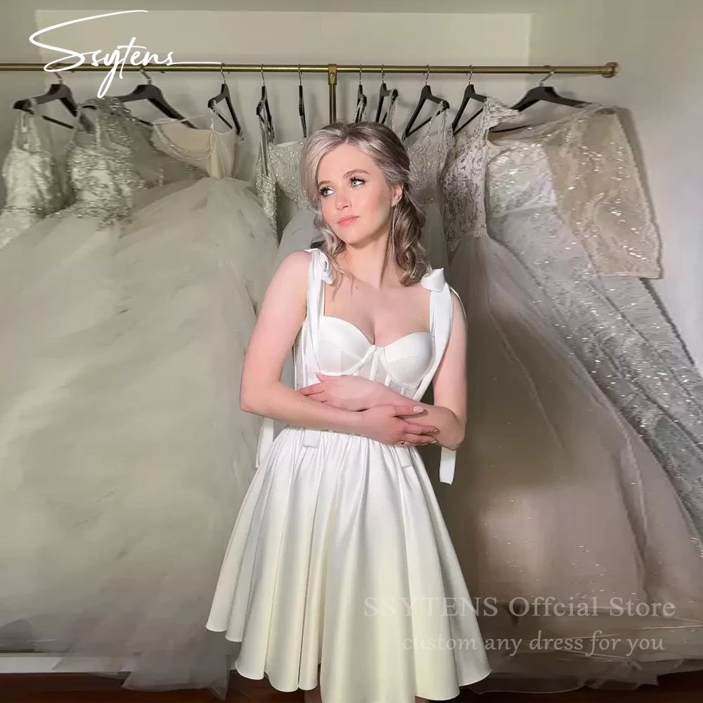 SSYTENS Sexy Spaghetti Straps abito da sposa corto Chic Bow Simple Mini abiti da festa nuziale abiti da sposa minimalisti Robe De Marie