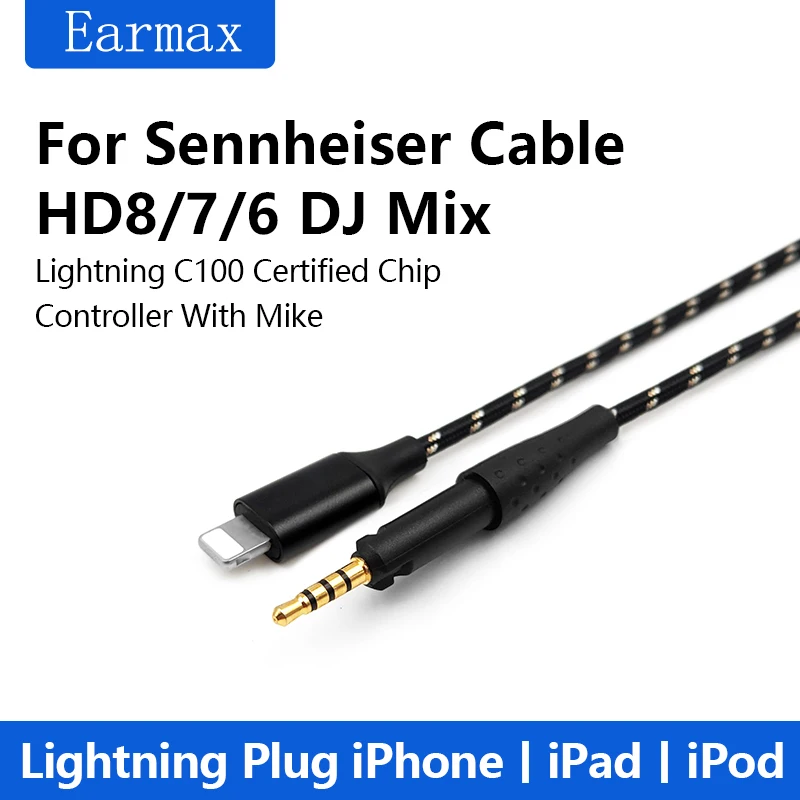 For Sennheiser HD8 HD8DJ HD7DJ HD6 MIX HD515 HD518 HD598 Earphones Replaceable Lightning to HD8 Upgrade Cable