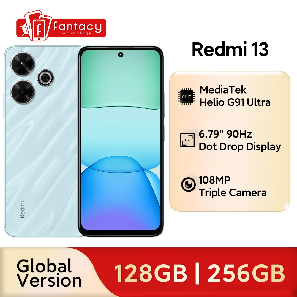 الإصدار العالمي للهاتف الذكي Xiaomi Redmi 13 كاميرا فائقة الوضوح بدقة 108 ميجابكسل MediaTek Helio G91 Ultra 33 وات شحن سريع وبطارية 5030 مللي أمبير في الساعة