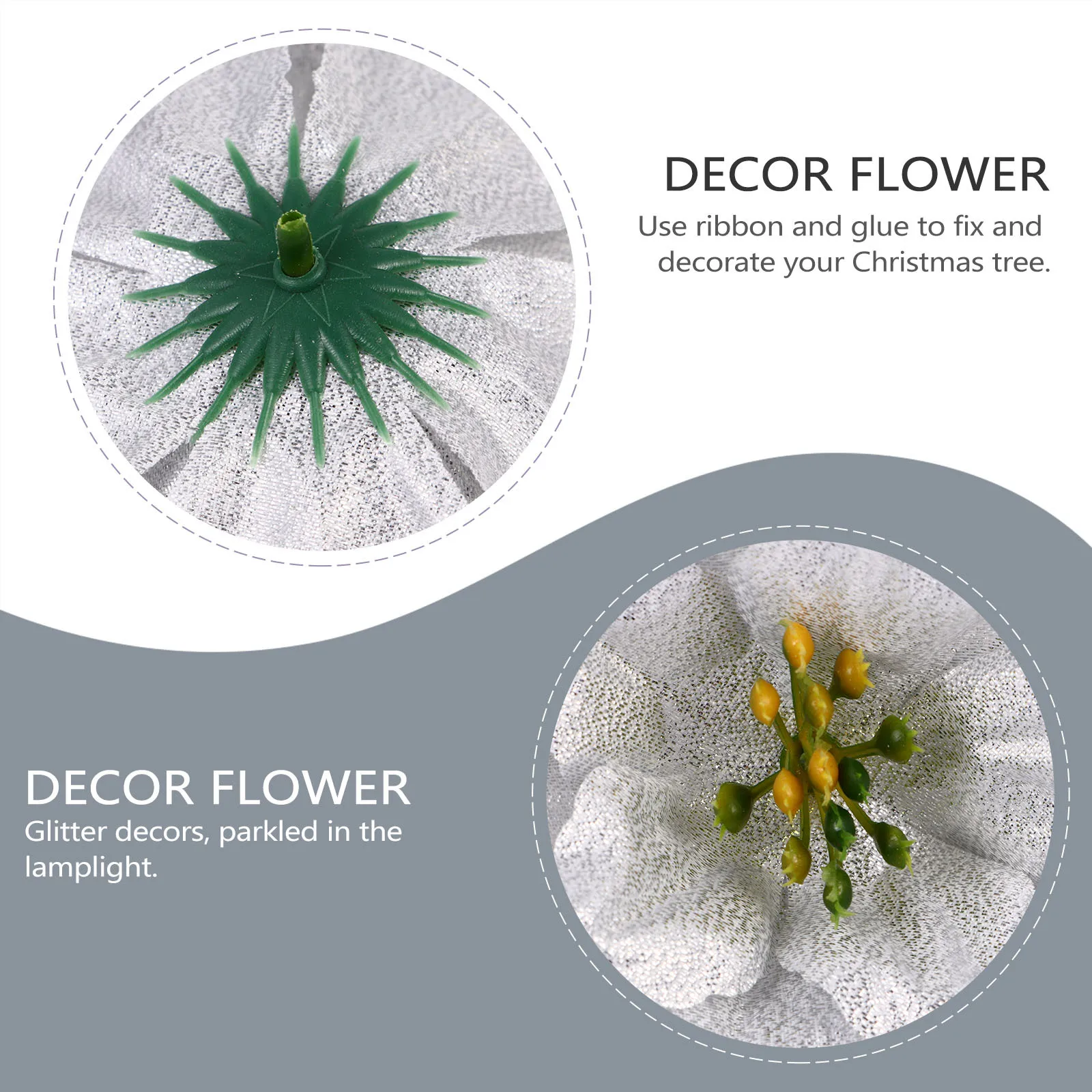 

7Pcs Christmas Decorative Artificial Glitter Flowers for Holiday Party Wedding Birthday Gift Wrap Centerpiece Decor