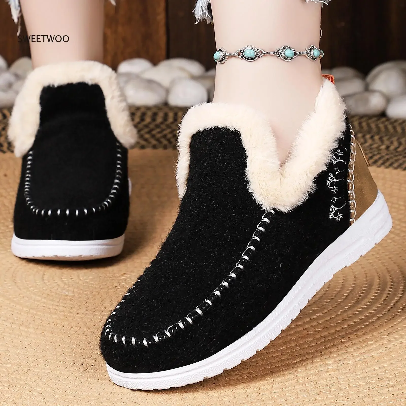 

Женские зимние ботинки больших размеров на флисовой подкладке, толстые теплые зимние ботинки, стильные универсальные термоботинки для холодной погоды