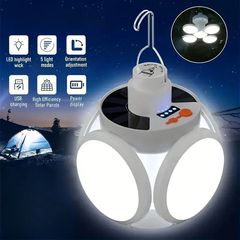 Solar Charging Light with Hooks Multiple Lighting Modes Foldable Portable Light Outdoor IP65 Waterproof Solar Emergency Light