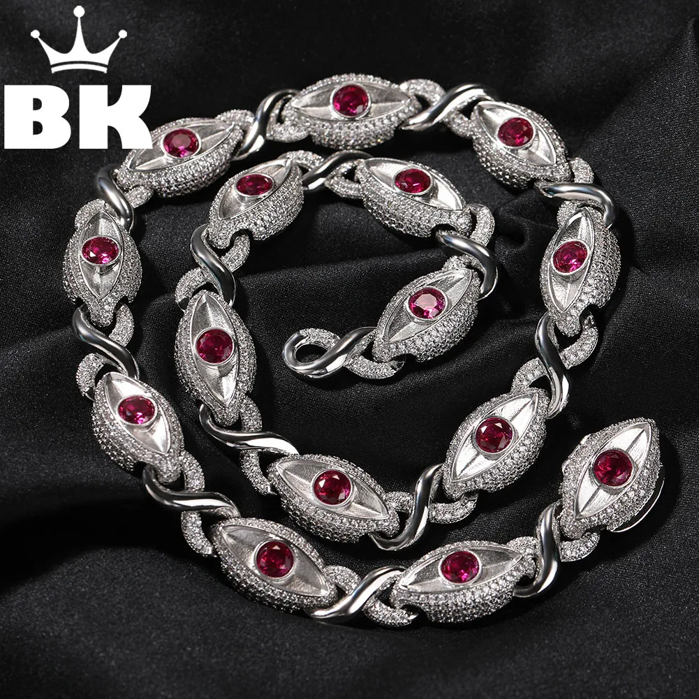 

THE BLING KING 13MM Red Evil Eyes Infinity Link Chain Necklace Iced Out 5A+ Cubic Zirconia Cuban Ruby Choker Hip Hop Jewelry