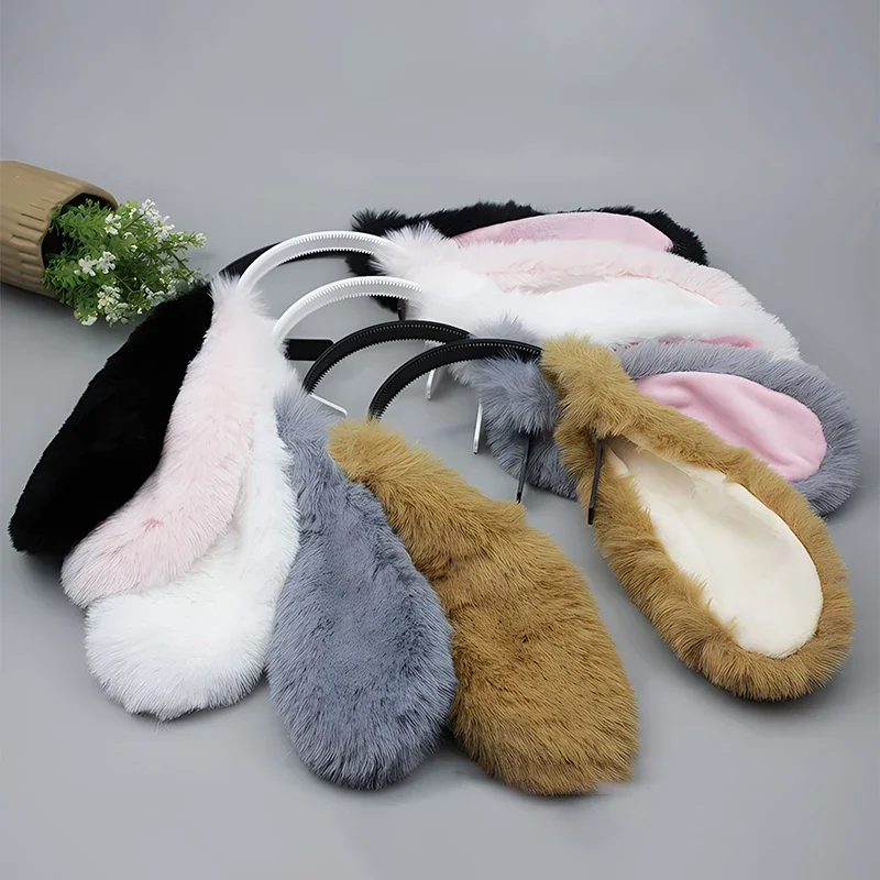 Drooping Ears Hair Hoop Handmade Realistic Plush Rabbit for Adults Cosplay Costume Accessories