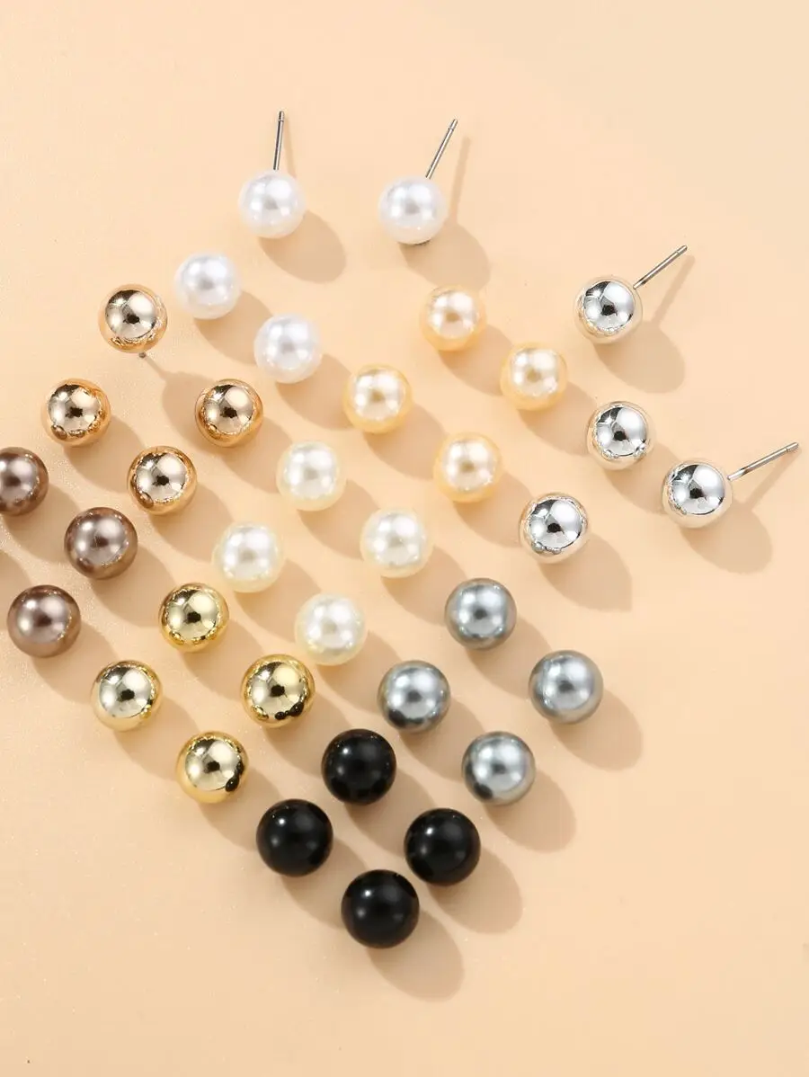 

18 Pairs Mixed Color Faux Pearl Stud Earrings For Women