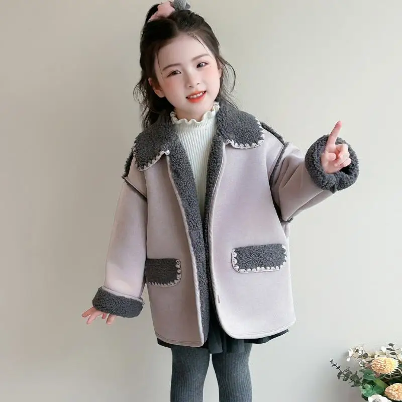Girls' Warm One Piece Coat Autumn/Winter New Style Girls' Plush Thick Cotton Coat Children's Fashion Versatile Comfortable Tops