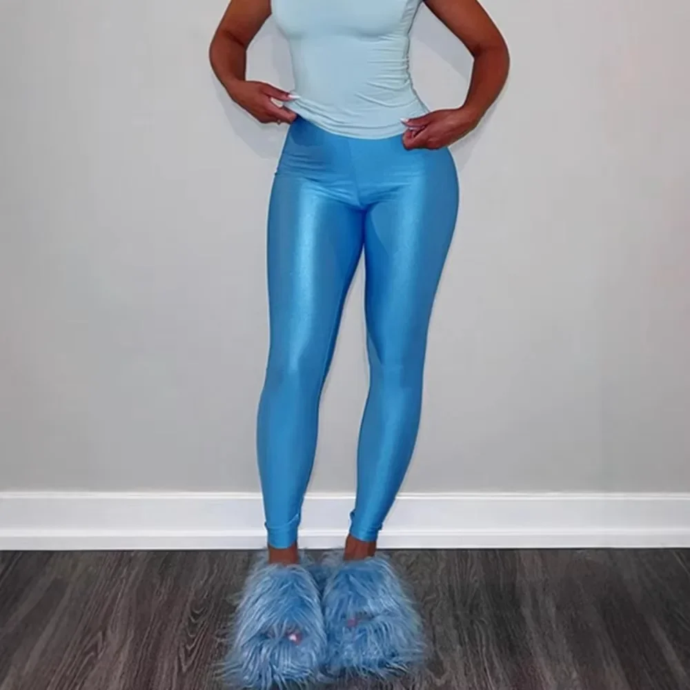 Women Colorful Dopamine Shiny Ice Silk Leggings High Waist Tight Breathable Quick Dry Gym Streetwear Ladies Activewear