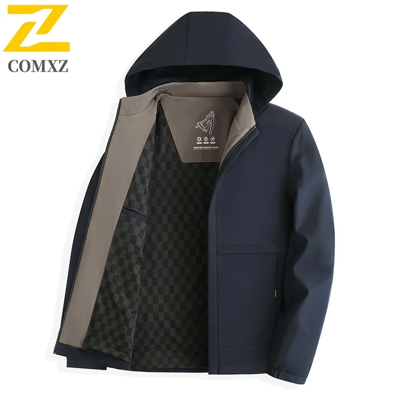 

COMXZ 2025 Мужская повседневная спортивная куртка с капюшоном для папы, легкое пальто для среднего возраста, пальто на молнии, весенне-осенняя модная легкая ветровка