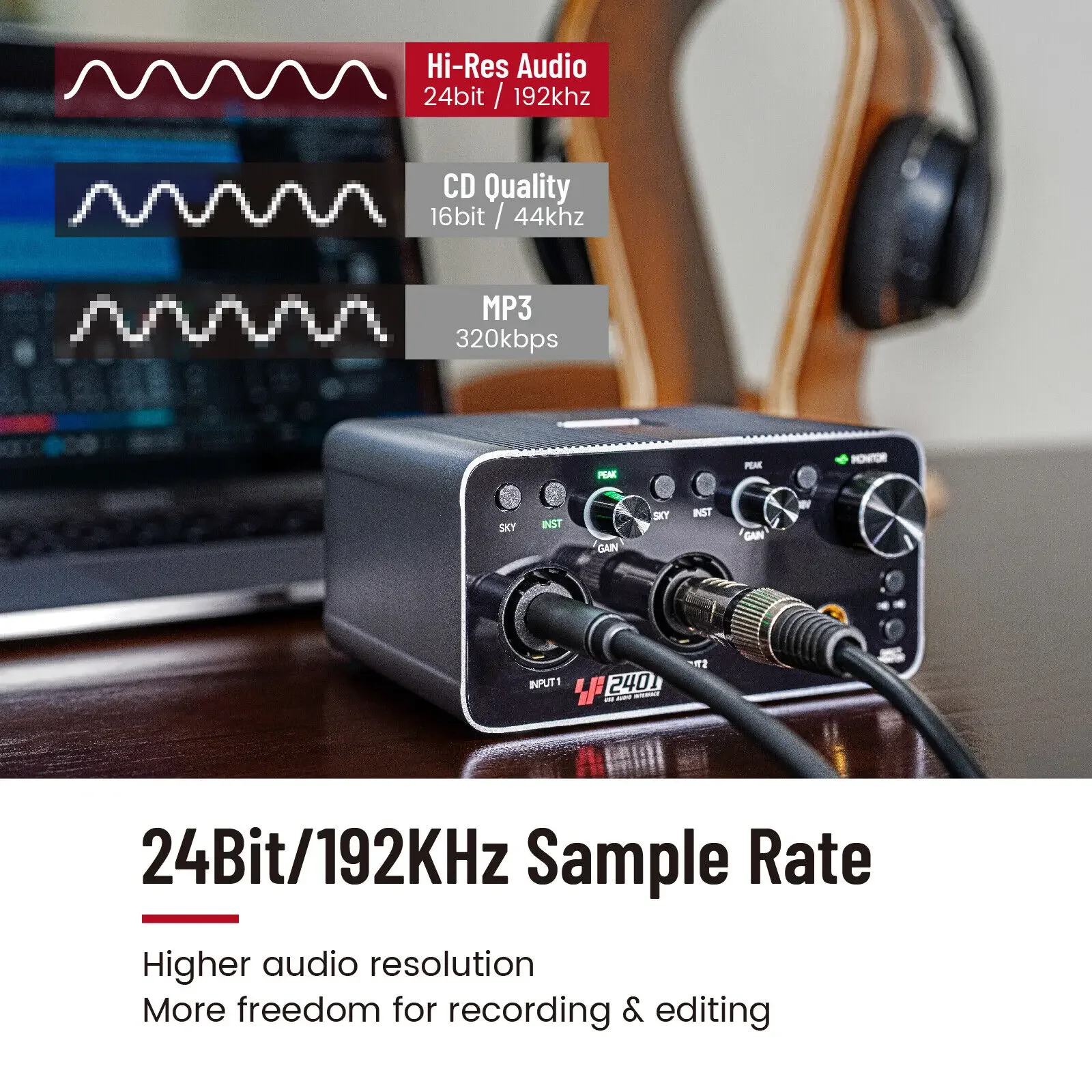 Pro-Stream Dual Xlr Audio Interface -2-Channel 24Bit/48Khz Studio Preamp with Direct Monitoring Plug & Play for Podcast(Sf2401)