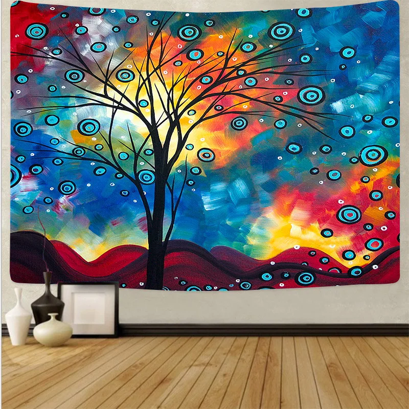 Tree of Life Abstract Oil Painting Tapestry Polyester Modern Wall Hanging Art Picture Home Decor for Bedroom Living Room Decor