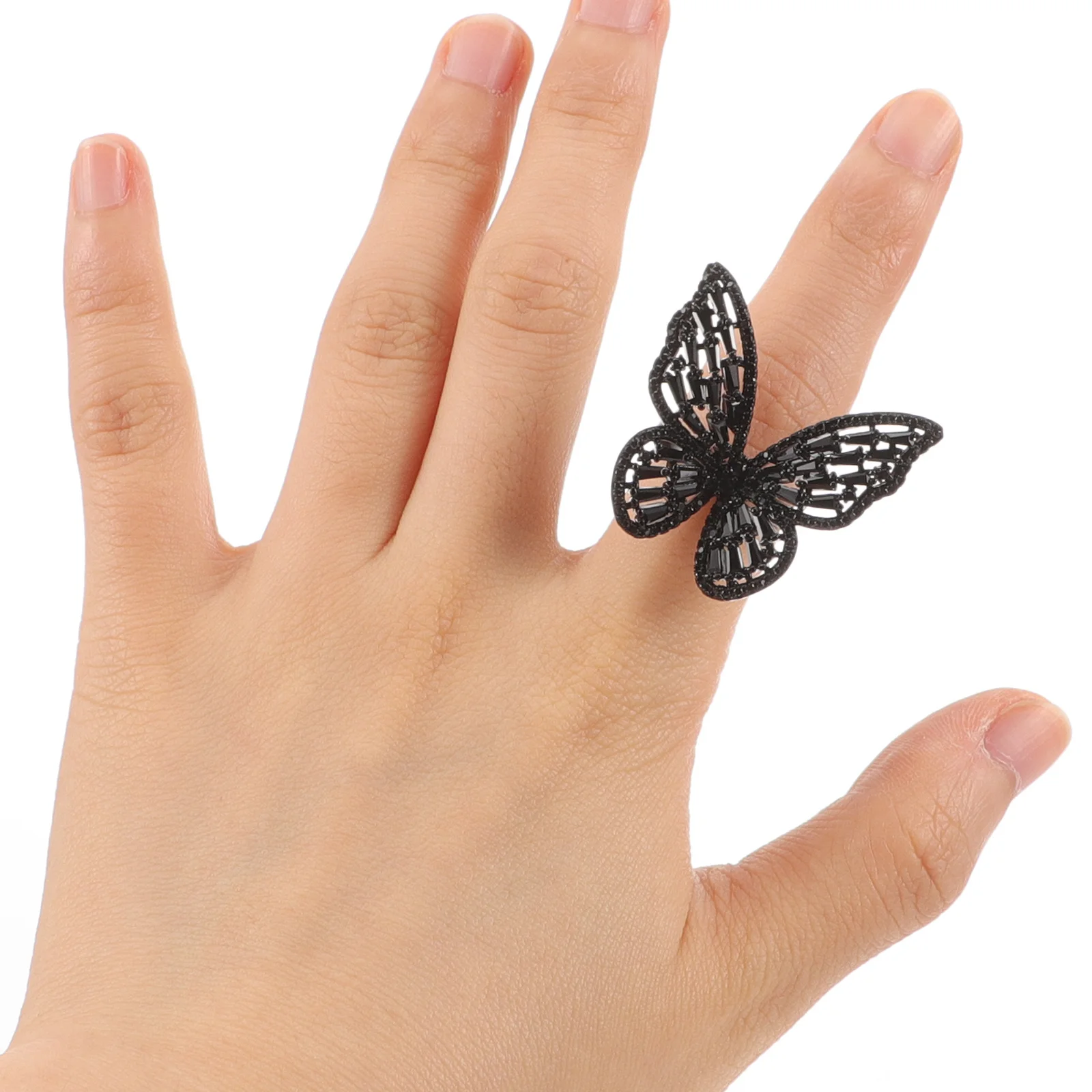 

Delicate Butterfly Ring Zircon Decorated Open Adjustable Ring for Women Chic Finger Accessory Ideal for Birthday Wedding Gift