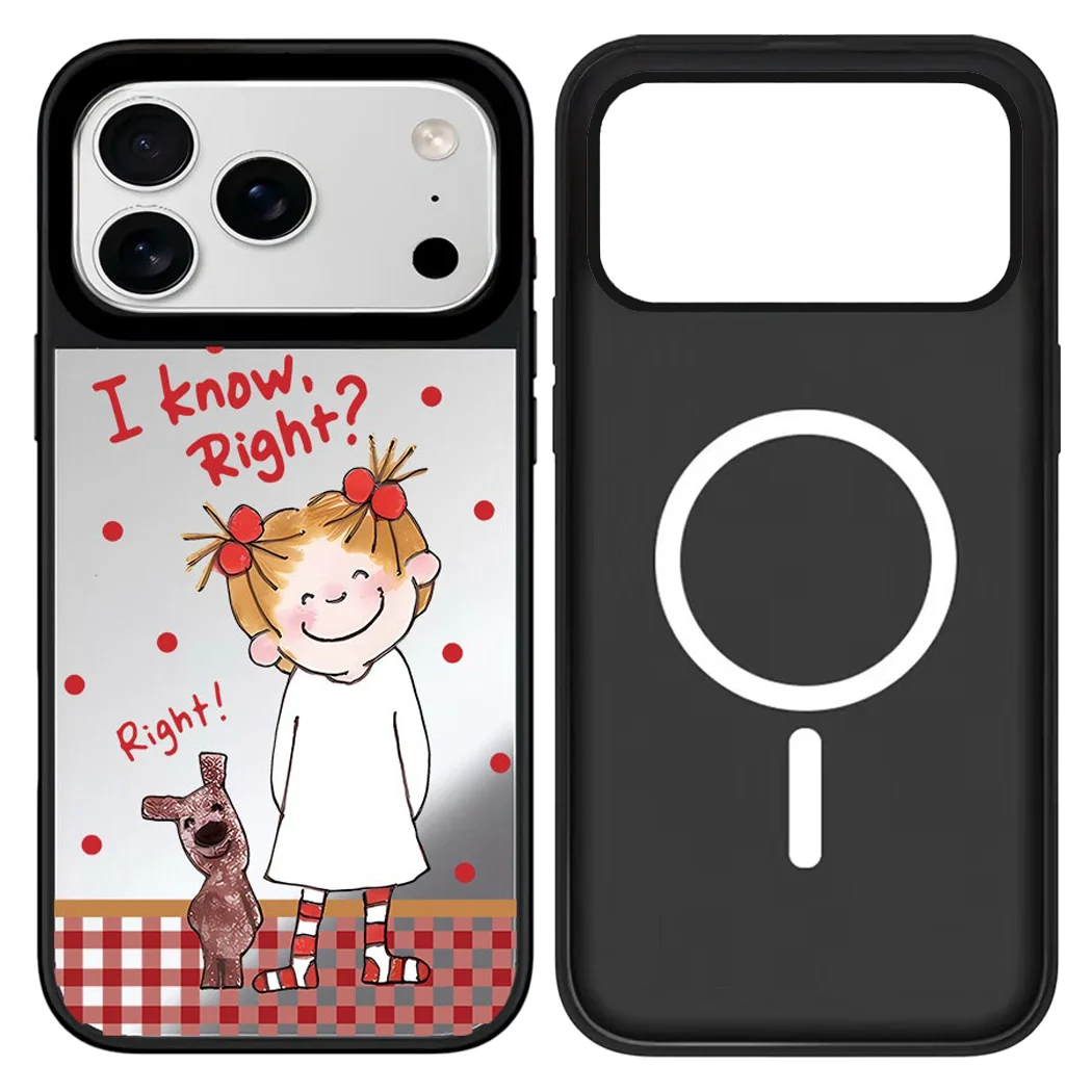 

Cartoon Girl Haha Mirror Surface Cover for iPhone 12 13 14 15 16 17 Pro Max 17 Air Case - Protective Magnetic Case