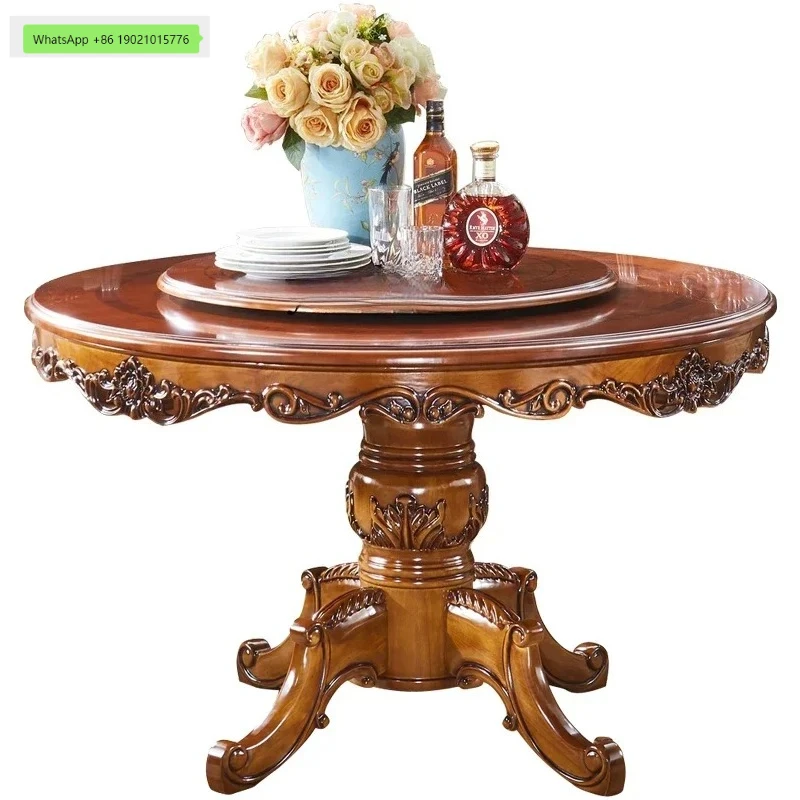 European solid wood dining table restaurant complete set of furniture combination American round table dining