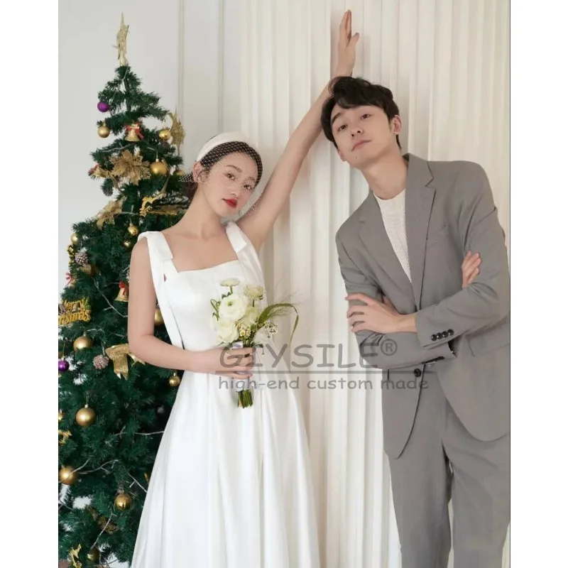 ชุดแต่งงานแบบเรียบง่ายสไตล์สลิงแฟชั่นจาก GIYSILE รุ่นใหม่ปี 2026 ทรงเอไลน์ผ้าซาตินประดับโบว์ ชุดราตรีสำหรับผู้หญิง ดีไซน์หรูหรา