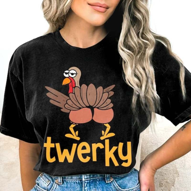 Twerky Turkey Butt Comfort Shirts Funny Thanksgiving Twerk Dance Pun Gift T-Shirt Shirts for Women Cotton Tee Aesthetic Clothes