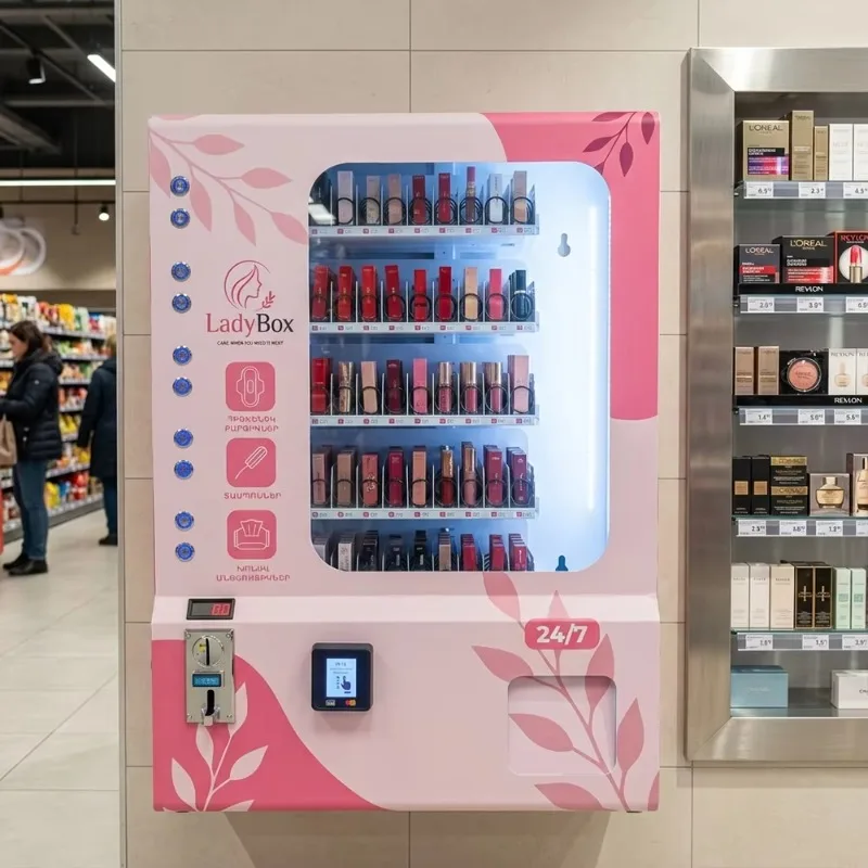 Pink Table Top Small AI Vending Machine Mobile Phone Case Mini Food Drink DIY Money Coin Touch Screen Custom OEM