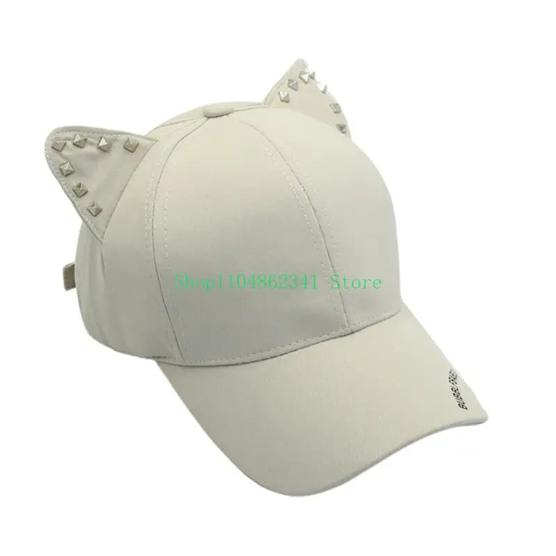 

Casual Street Wear Cats Ear Baseball Hat with Rivet for Female Girl Adjustable Newsboys Hat Punk Outdoor Hiphop Dance Hat