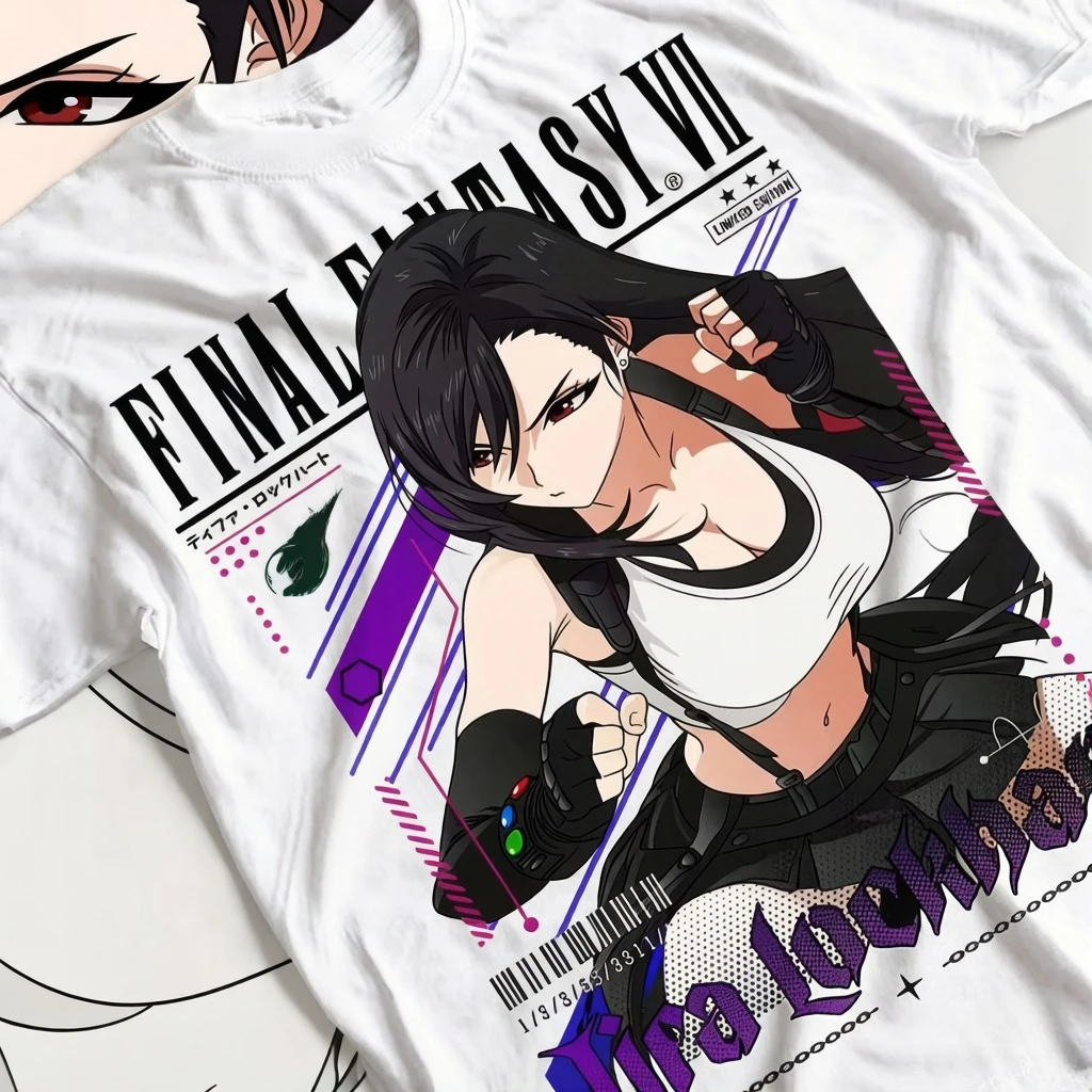 Final Fantasy VII Tifa Lockhart Game Graphic Men Women T‑Shirt Anime Character Print Crew Neck Cotton Short Sleeve Tees Tops