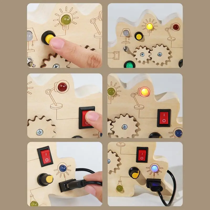 Activity Board Toy Wooden Sensory Board Toys For Toddler Preschool Learning Activities Travel Toys LED Light Switch Toys For