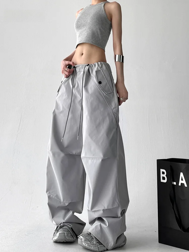 

Faionable Street Sle Women's Cargo Pants Low Waist Dstring Slimming Casual Parachute Trousers with kets Trendy