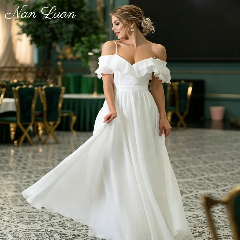 26 Styles Boho Off Shoulder Chiffon Bridal Dress High Slit A Line Vestidos de Novia Customized