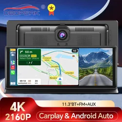 11.3 Inch 4K DVR Wireless CarPlay & Android Auto Dash Cam Bluetooth Audio GPS Navigation Dashboard Dual Lens Video Recorder
