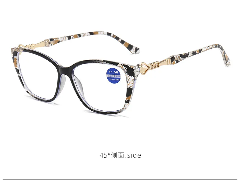 +1,0 ~ +4,0 Langlebige Lesebrille mit Scharnier, Leopardenmuster, rechteckig, Anti-Blaulicht-Metallzubehör, Presbyopie-Brille – Detail 7