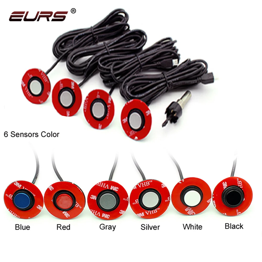 Car Parking Sensor 4 sensors Car Reverse Backup Radar Parking Sensor Parktronic Buzzer Detector Assistance Flat Probe System 12V