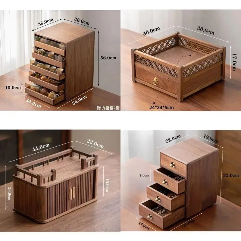 Solid Black Walnut Chinese Style Space Saving Durable Eco Friendly Living Room Tea Storage Cabinet Large Capacity Mobile Home