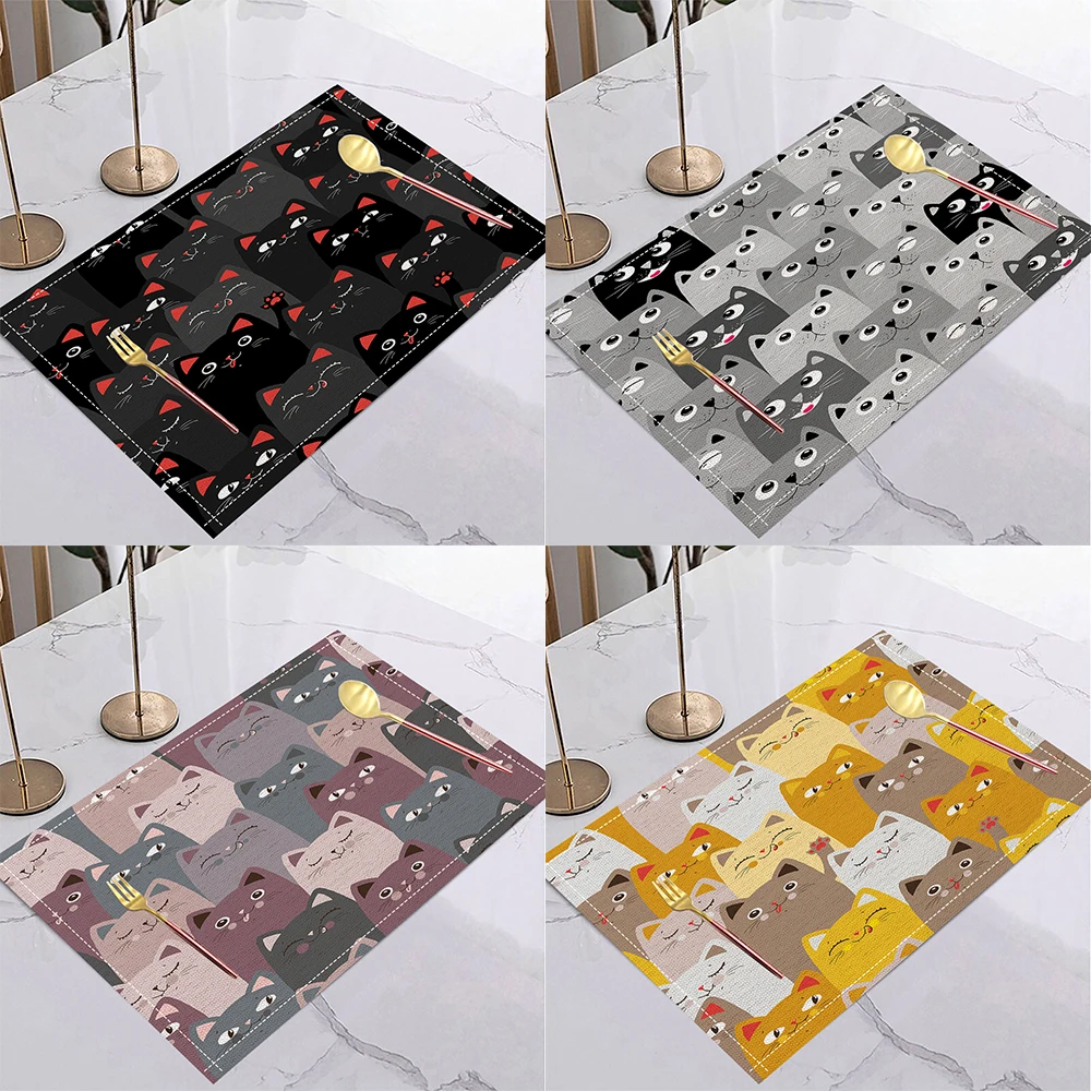 Tischsets mit niedlichem Katzen-Aufdruck, Leinen, für Küche, Esstisch, Dekoration, Zubehör, hitzebeständige Leinen-Geschirr-Pads, Matten