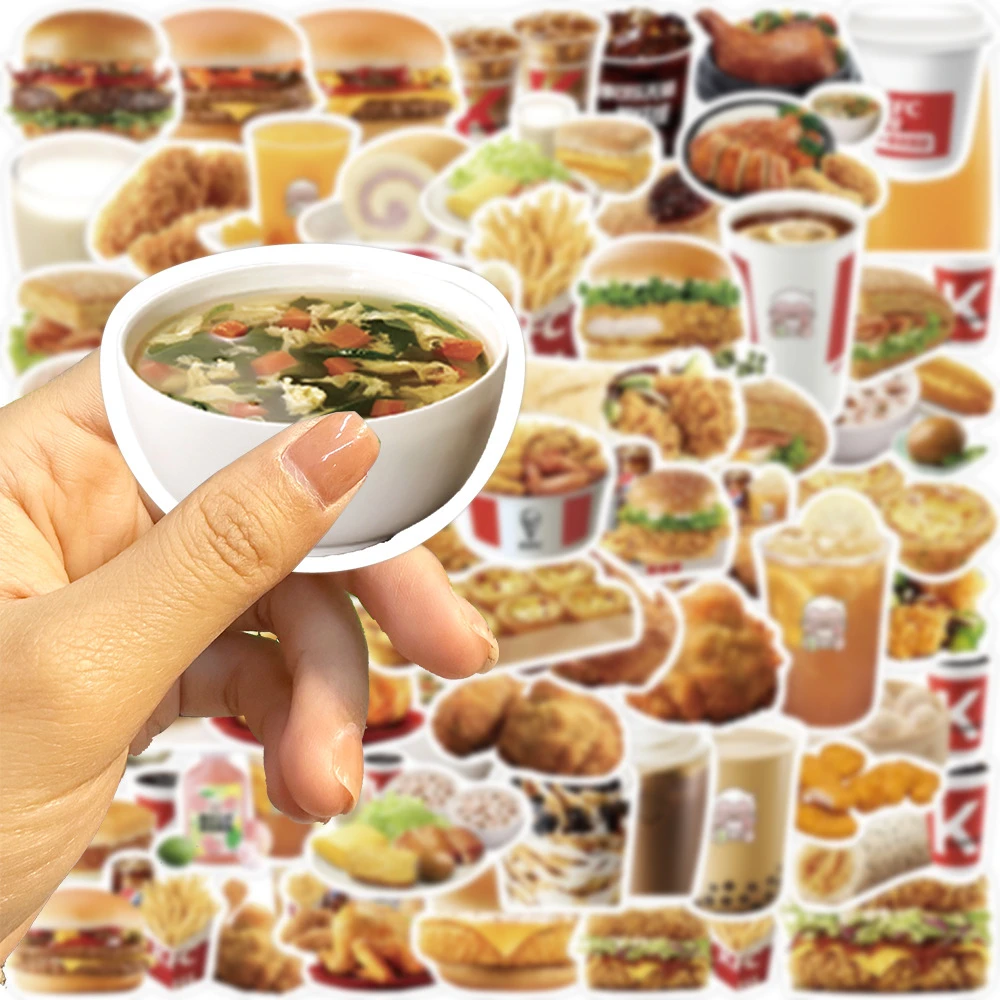64 Uds KFC pollo frito hamburguesa pegatinas de comida para portátil funda de teléfono Notebook calcomanía BulingBulingStickers tienda