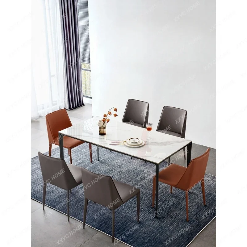 

Stone Plate Dining Table Modern Simple and Light Luxury Dining-Table Chair Combination Rectangular