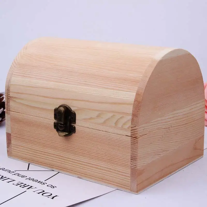 

1Pcs Jewellery Keepsake Pine Plain Storage Wedding Wooden Arched Hinged Boxes Practical Decorate Wooden Box Trinket
