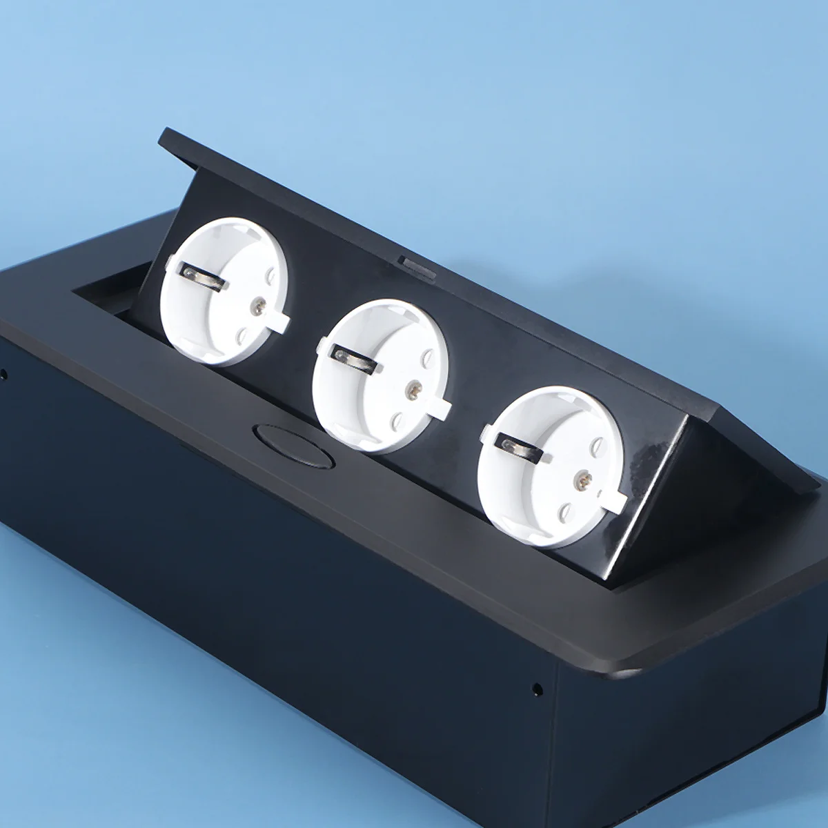 

1Pcs Hidden Pop-Up Socket Multimedia Outlet Round Angle 3 European Sockets Black Slim Organizer for Conference Meeting Classroom