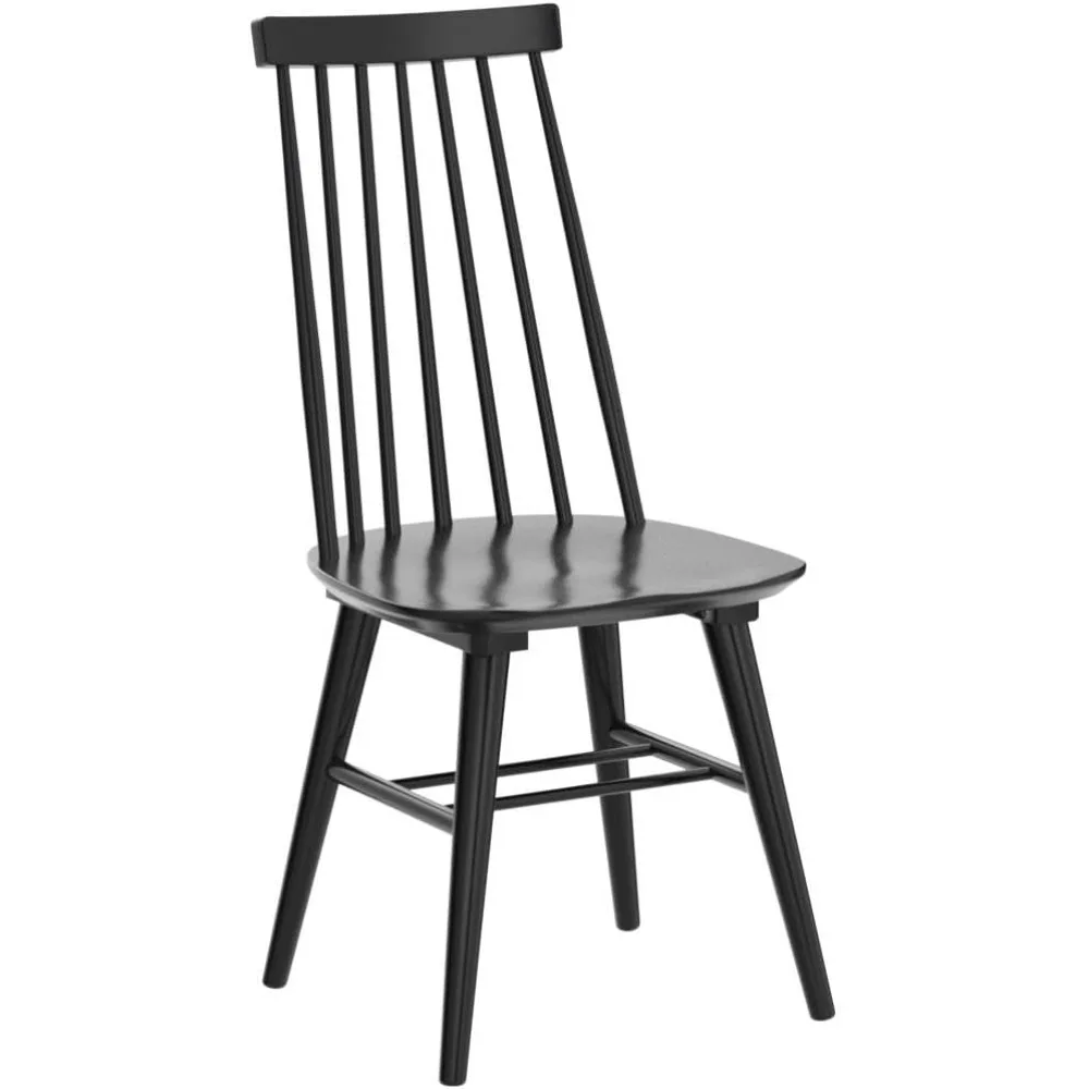 مجموعة من كرسيين لتناول الطعام، كرسي طعام خشبي، كرسي مطبخ مسطح بظهر نودلز، أسود #5