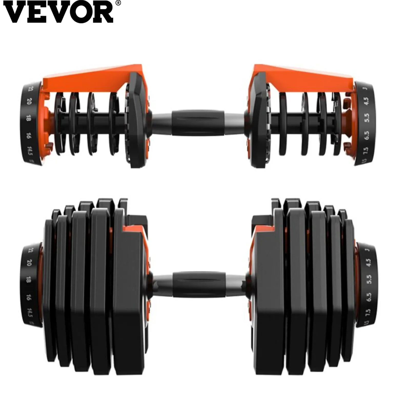 VEVOR-Ensemble d\'équipement de fitness réglable, haltère avec sélection de poids, entraînement de fitness, salle de sport, 2.5 à 24 kg, 44