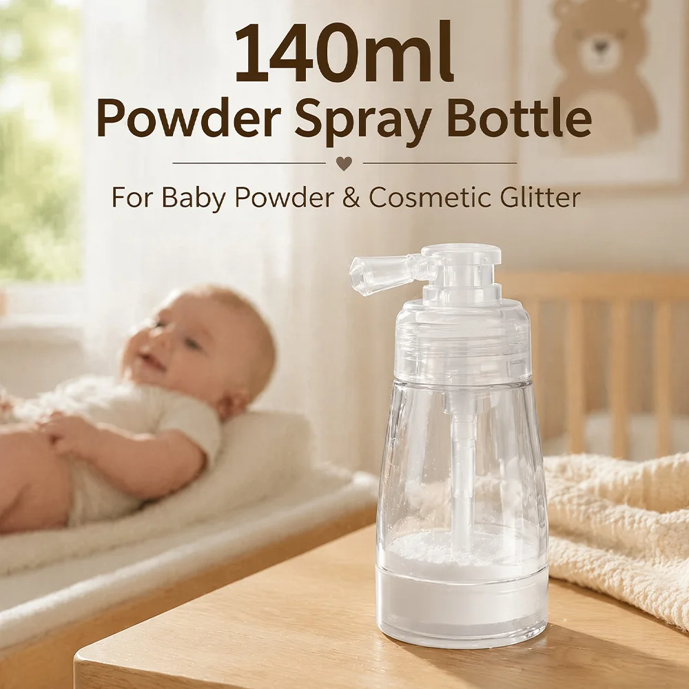 140ml Press-Type Dry Powder Spray Bottle, Transparent Portable Loose Powder Dispenser, Nail Glitter Spray Bottle, Baby Powder Spray Canister, Household Fine Mist Powder Sprayer