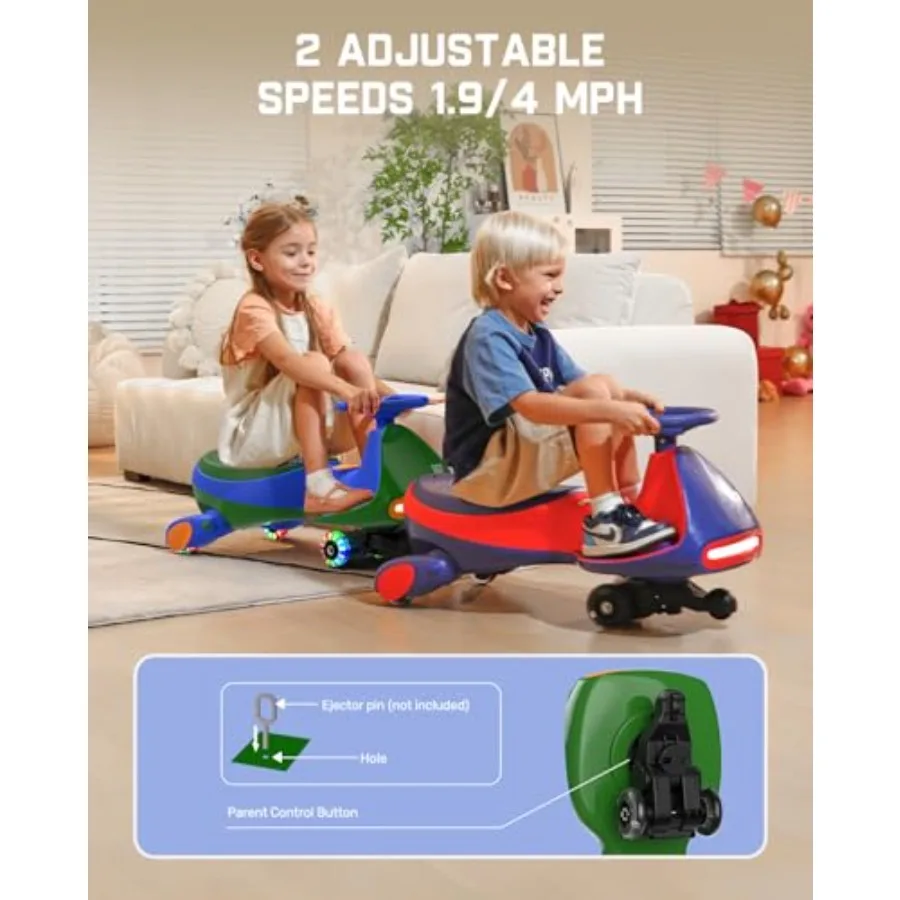 ペダル付きプロ電動ウィグルカー、充電式バッテリー、サイバーウィグル、2 in 1 スイングカー、2段階速度、最高速度4マイル/時、転倒防止、フラッシュ