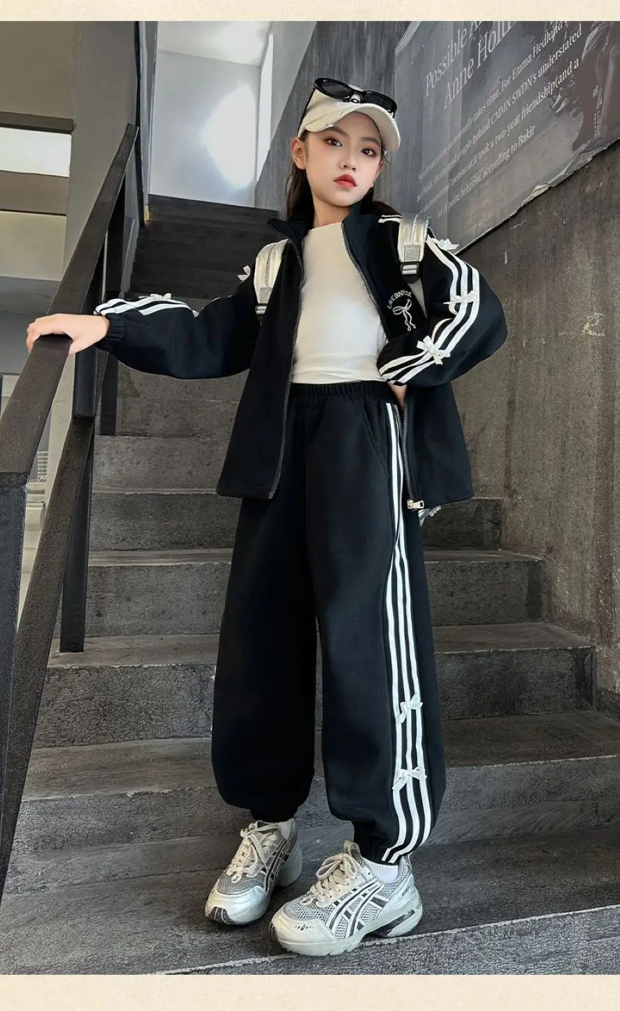 Dziewczęcy komplet: kurtka z kapturem i spodnie, dwuczęściowy strój, wiosenno-jesienna odzież codzienna, sportowa, moda uliczna, wygodna odzież dziecięca.