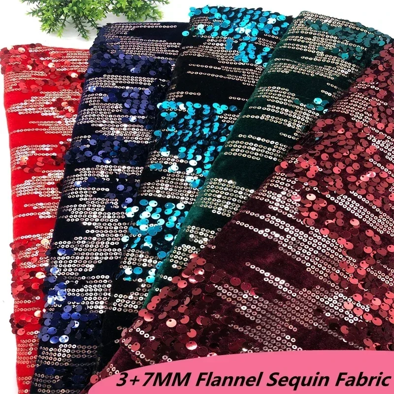 DIY  Popular Hot Sale High Quality7MM + 3MM Sequins Fabrics Flannel Embroidery For Fashion Design Important Occasions 125CM Wide