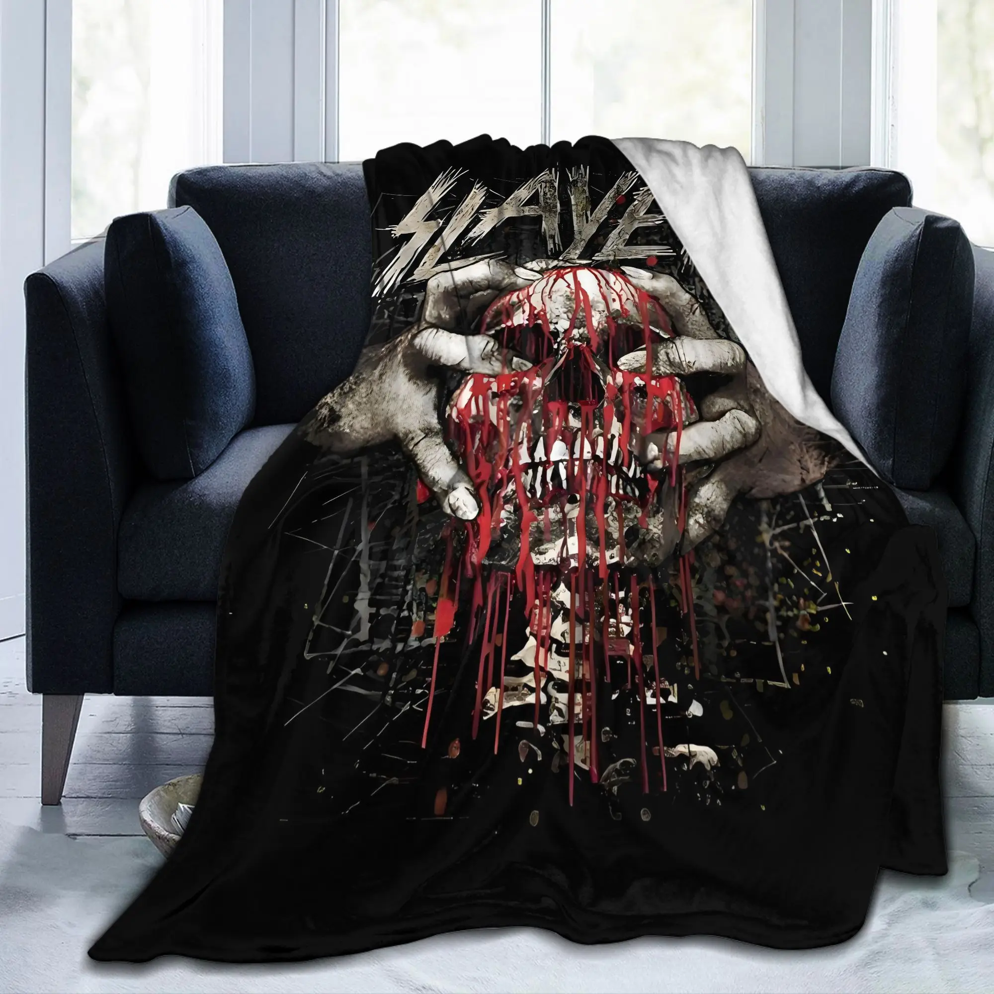 Custom Vintage S-Slayers Skull Blanket 3D Print Soft Flannel Fleece Warm Rock Throw Blankets for Car Bedroom Sofa Bedspreads