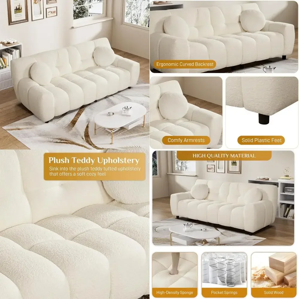 "أريكة مريحة 72.8" منجدة من شيربا ذات مقعدين من مارشميلو، مقعد كبير الحجم"